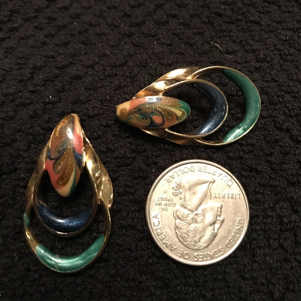 Vintage Blue, Green and Pink Hoop Earrings Retro